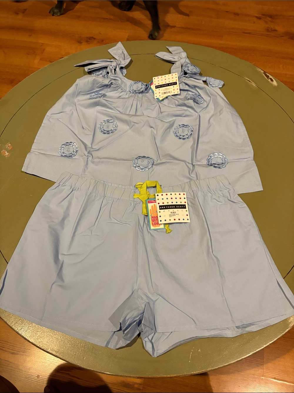 Gretchen Scott Designs Light Blue Girls' Tie-Shoulder Top & Shorts Set